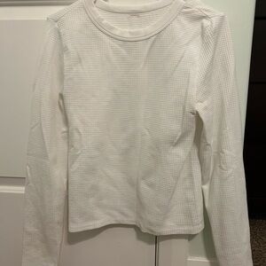 White Long Sleeve Waffle Knit Top